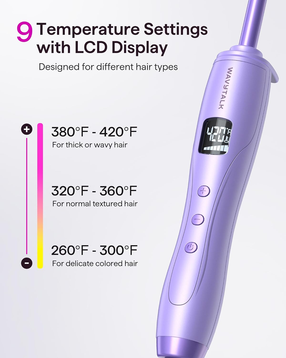 Wavytalk 3/8 Inch Small Curling Iron, Curling Wand for Short & Long Hair, Ceramic Small Barrel Curling Iron with Adjustable Temperature, Include Heat Resistant Glove (Purple)
