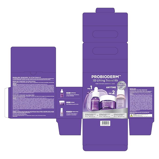 BIOHEAL BOH Probioderm 3D Lifting Travel Size Skin Care Kit | Korean Skincare Set for Firming & Hydration, with Ampoule, Face Moisturizer & Serum Spray | Mini Travel Essentials & Gift Set for Women