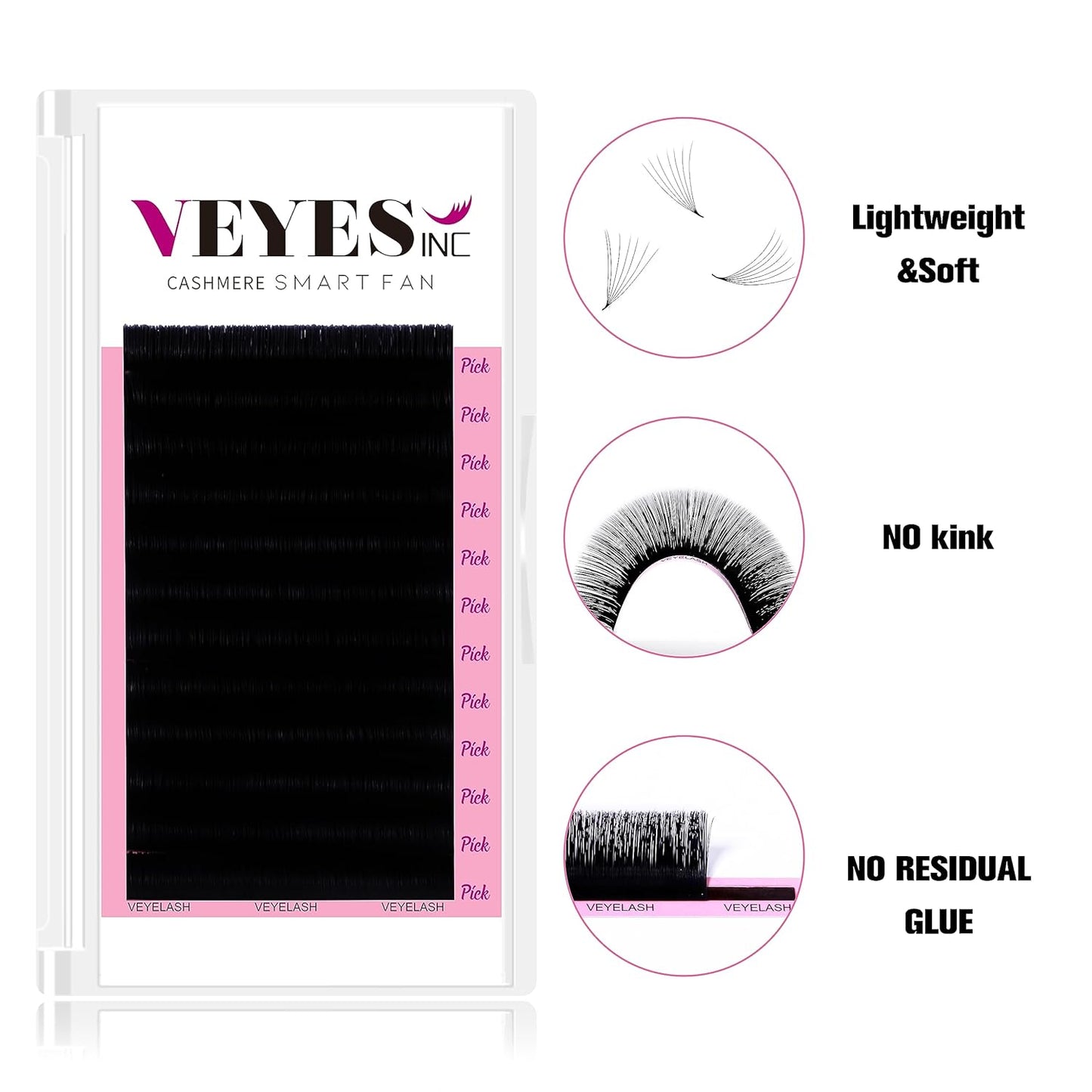 VEYES INC Cashmere Smart Fan Lash Extensions 0.03 0.05 0.07 C/CC/D Curl 8-20mm Mixed & Single Length, Super Matte Black Volume Lashes, Professional Supplies for Lash Techs (0.05 C 12mm)