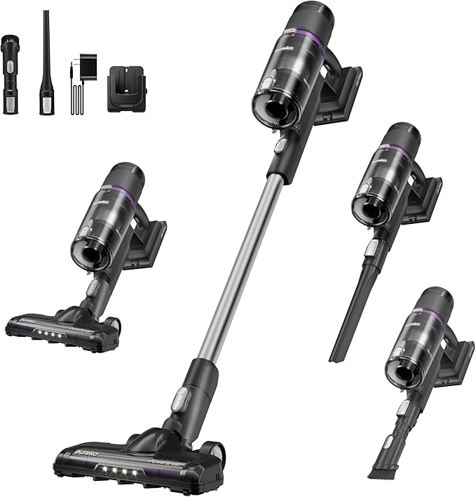 Eureka Cordless Vacuum Cleaner Lightweight, Stick Vacuum Rechargeable for Hardwood, Pet Hair, Black, ReactiClean 410