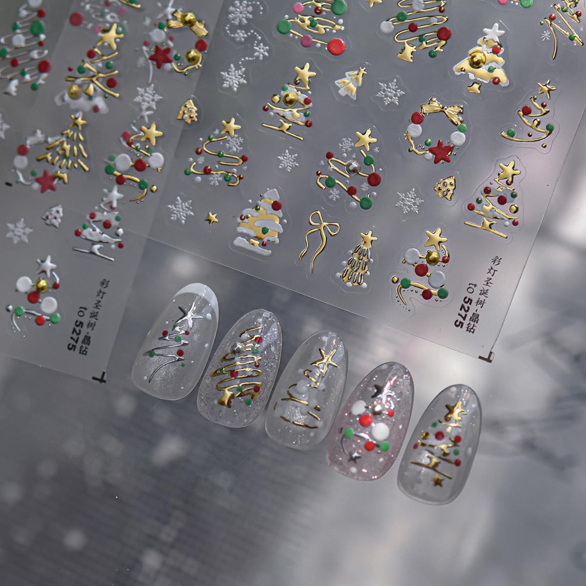 Christmas Nail Stickers Gold Nail Decals Xmas Tree Nail Stickers for Nails Art with Snowflakes Design 5D Embossed Self Adhesive Nails Charms for Women Girls Kid Manicure DIY Decoration Accessories
