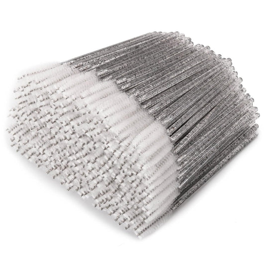 Tbestmax 300 Pcs Disposable Spoolies, Mascara Wand Eyelashes Brushes Applicator for Eyebrow Eye Lash Extension Black Stick White Head