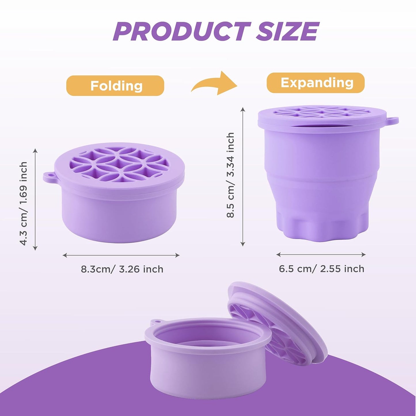 Makeup Brush Cleaner - Foldable Silicone Makeup Brush Cleaner Mat with Brush Storage Holder Makeup Brush Cleaning Bowl Cosmetic Brush Washing Tool for Cleaning Organizer and Drying (Purple and Purple)