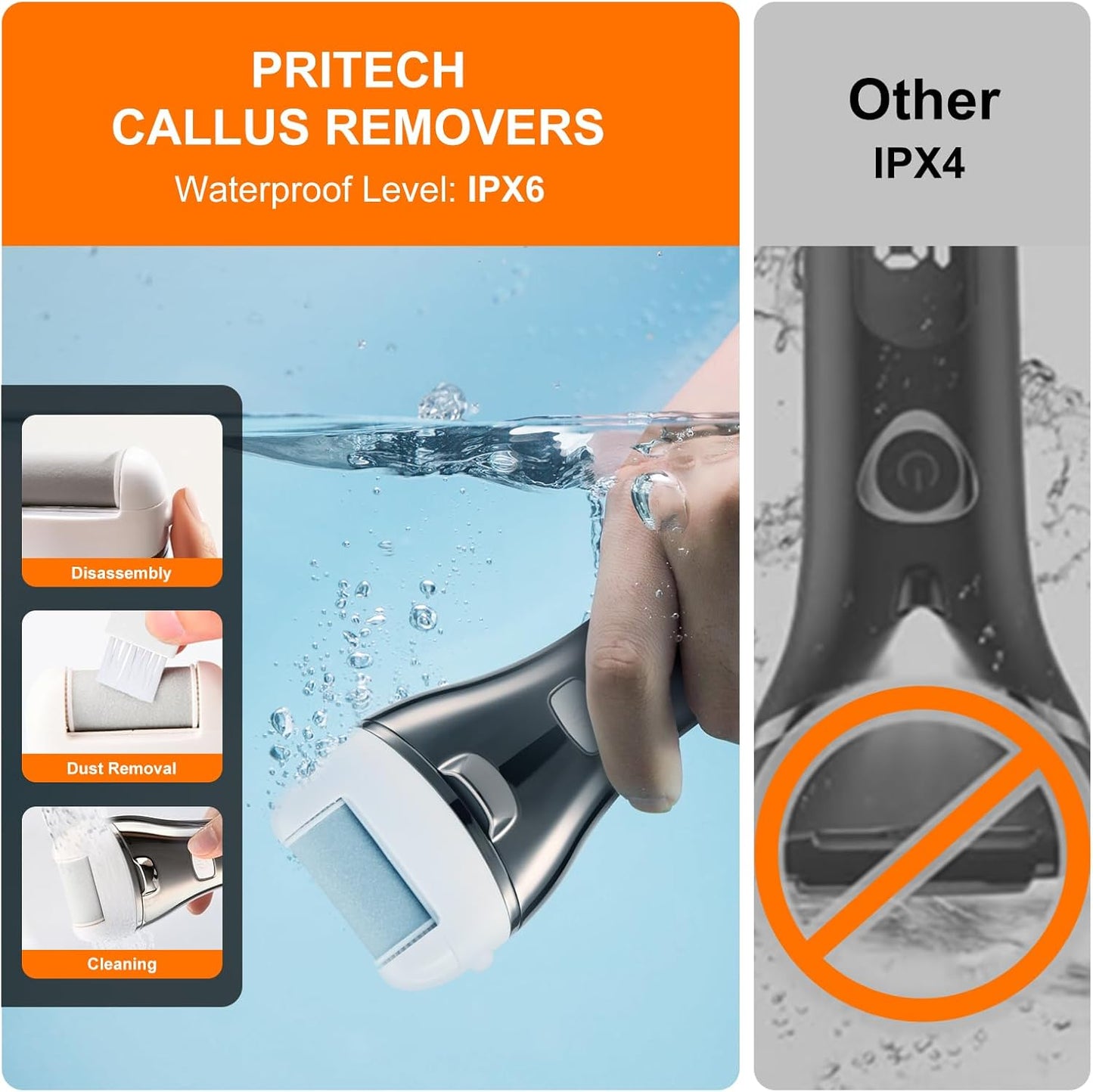 Electric Foot Callus Remover, Rechargeable Portable Electronic Foot File Pedicure Kits, 3 Roller Heads, 3 Speed, Battery Display for Remove Cracked Heels Calluses and Dead Skin（BCM-1852）