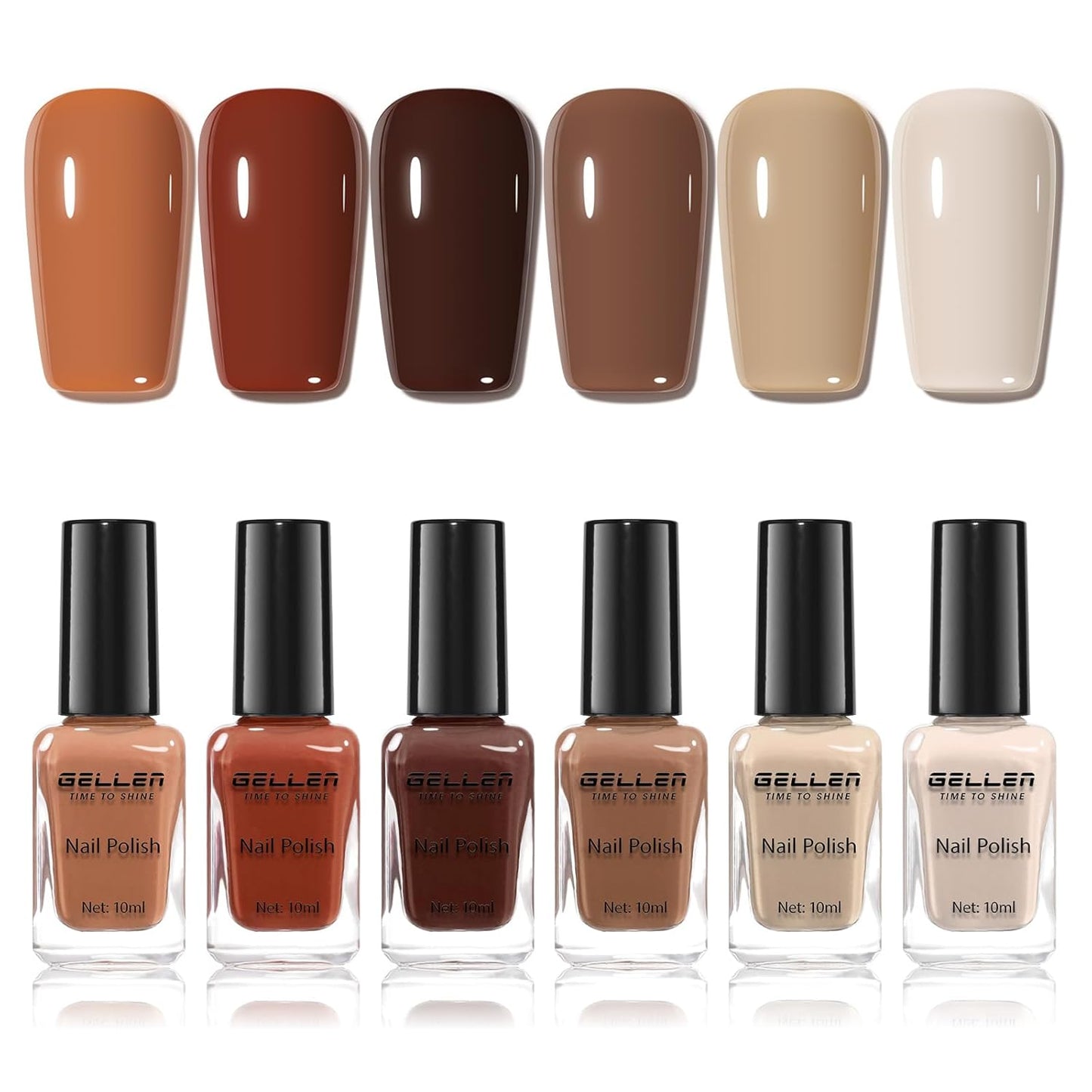 GELLEN Chocolate Brown Nail Polish Set, Fall Winter Brown Regular Nail Polish Quick Air Dry 6 Colors for Fingernail Toe Nails Home Salon Manicure Women Gifts, Not UV Gel, Hema Free, Non Toxic