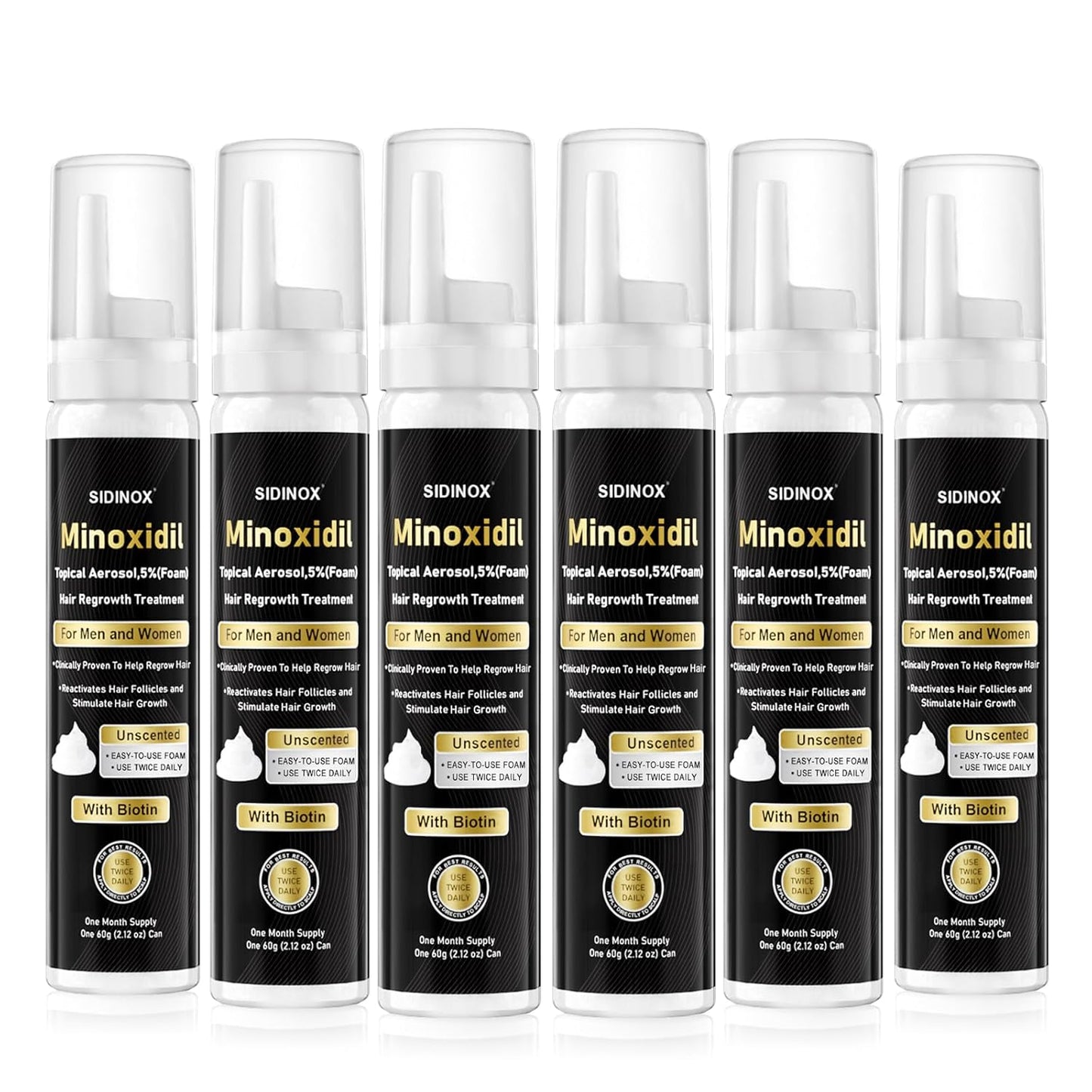 5% Minoxidil Foam for Men & Women - Hair Growth Treatment with Biotin, Non-Greasy Fast Absorbing Foam for Thinning Hair, Regrow Fuller Thicker Hair & Beard, 6 Month Supply (6 x 2.12 oz)