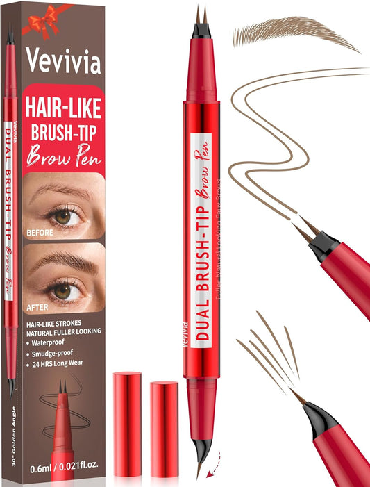 Vevivia Eyebrow Pencils for Women - Eyebrow Pen with Dual-Brush-Tip & Curved Tip for Natural Fuller-Looking Brows, Precise Hair-Like Strokes for All Brow Types, Last All-Day Brow Makeup, Blonde