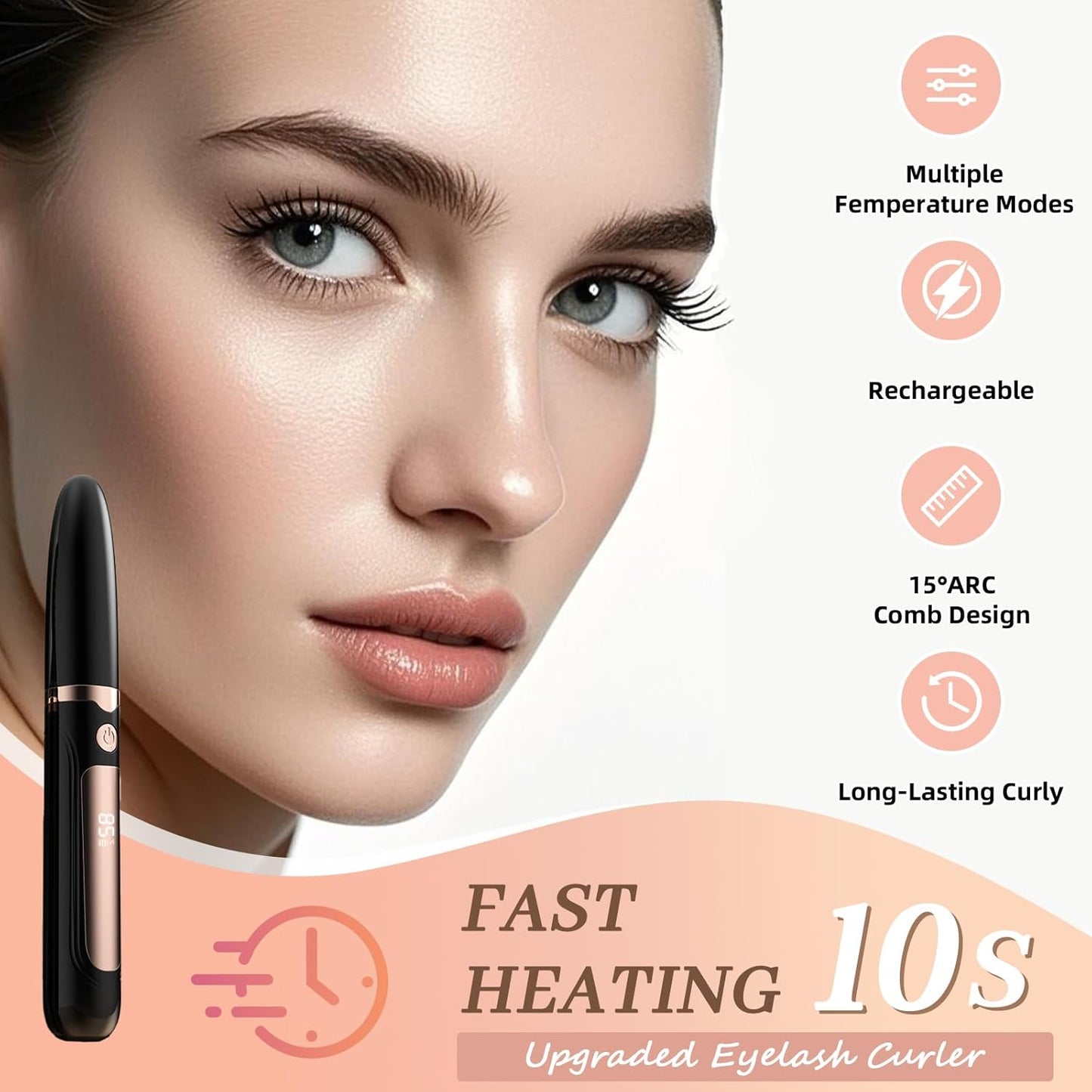 Heated Eyelash Curler-USB Rechargeable Electric Eyelash Curler- Eyelash Curlers Heated 4 Temperature Modes Fast Heat Up Within 3s - 24 Hours Long Lasting- with Led Display for Women Girls(Black)