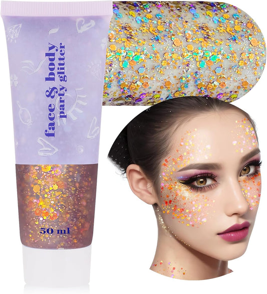 MEICOLY Chameleon Colorful Body Glitter,Chunky Glitter Face Paint,Color Changing Mermaid Face Glitter Gel,Holographic Glitter Sequin for Face Body Hair,Halloween Festival Party Glitter Makeup,50ml