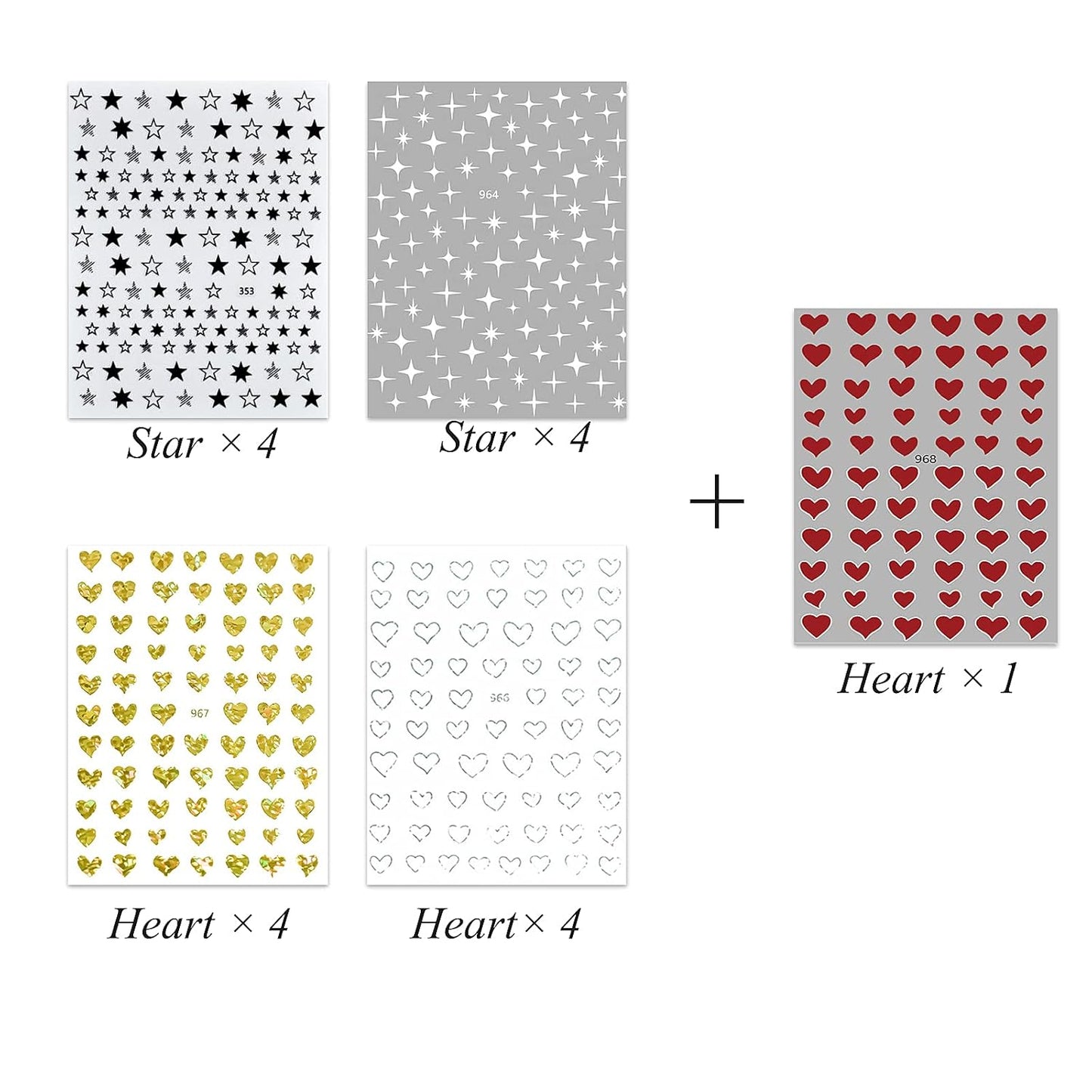 17 Large Sheets Nail Stickers Hearts Stars for Women Girls Kids - Self Adhesive Stars Hearts Nail Decals for Natural Fingernails and Acrylic Nails Nail Decor for Nail Art Design DIY Nail Decoration