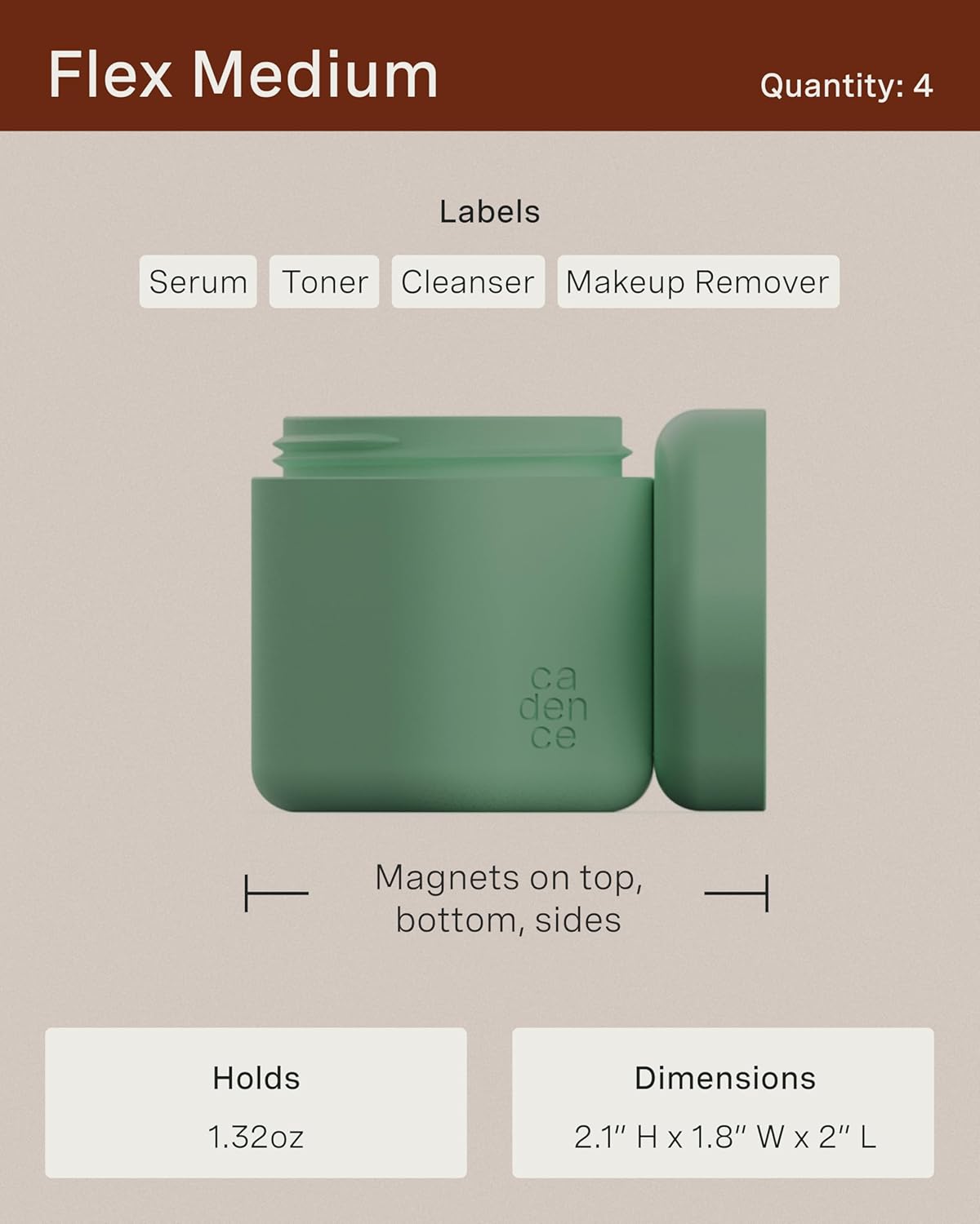 Cadence Travel Containers - Full Skincare Set - Magnetic Containers with Lids,Carry On Travel Essentials For Women/Men - 2 Small (0.56oz), 4 Medium Capsules (1.32oz), & Extender (1.43oz) - Pacific