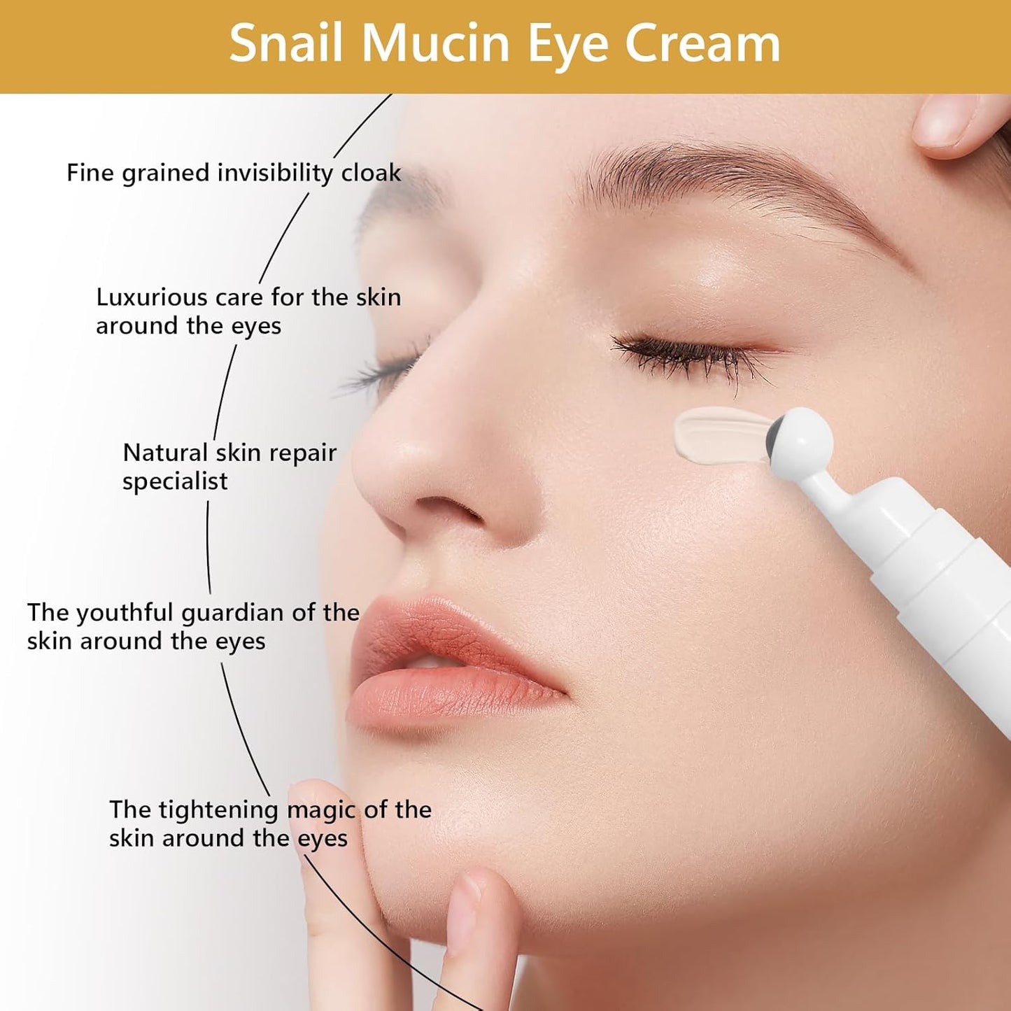 Snail Peptide Eye Cream For Moisturizing, Snail Mucin Eye Cream With Niacinamide, Hyaluronic Acid, Snail Eye Cream For Dark Circles, with 360° Massage Ball Reduce Wrinkles and Fine Lines