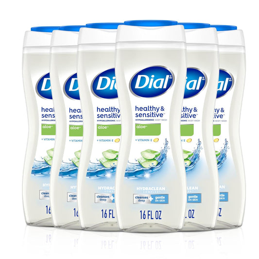 Dial Clean + Gentle Body Wash, Aloe Scent, 16 Fl Oz (Pack of 6)