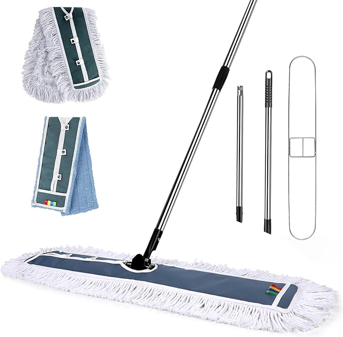 Commercial Mop,Masthome 42" Heavy Duty Dust Mop with Stainless Steel Handle,Large Industrial Mops for Floor Cleaning with 1 Cotton & 1 Microfiber Pad,Wet & Dry Large Mops for Home,Garage,School,Mall