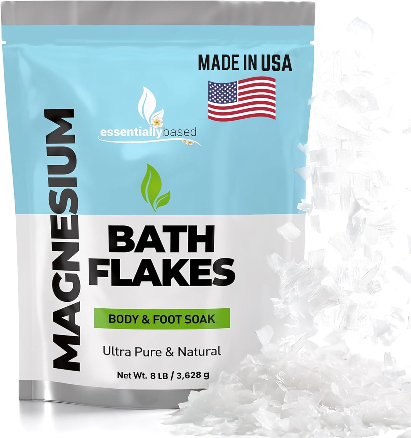 Magnesium Flakes - 8 LB Ultra Pure Magnesium Chloride Flakes in Resealable Pack - Use for Bath Soak or Foot Soak - A Better Alternative to Epsom Salt