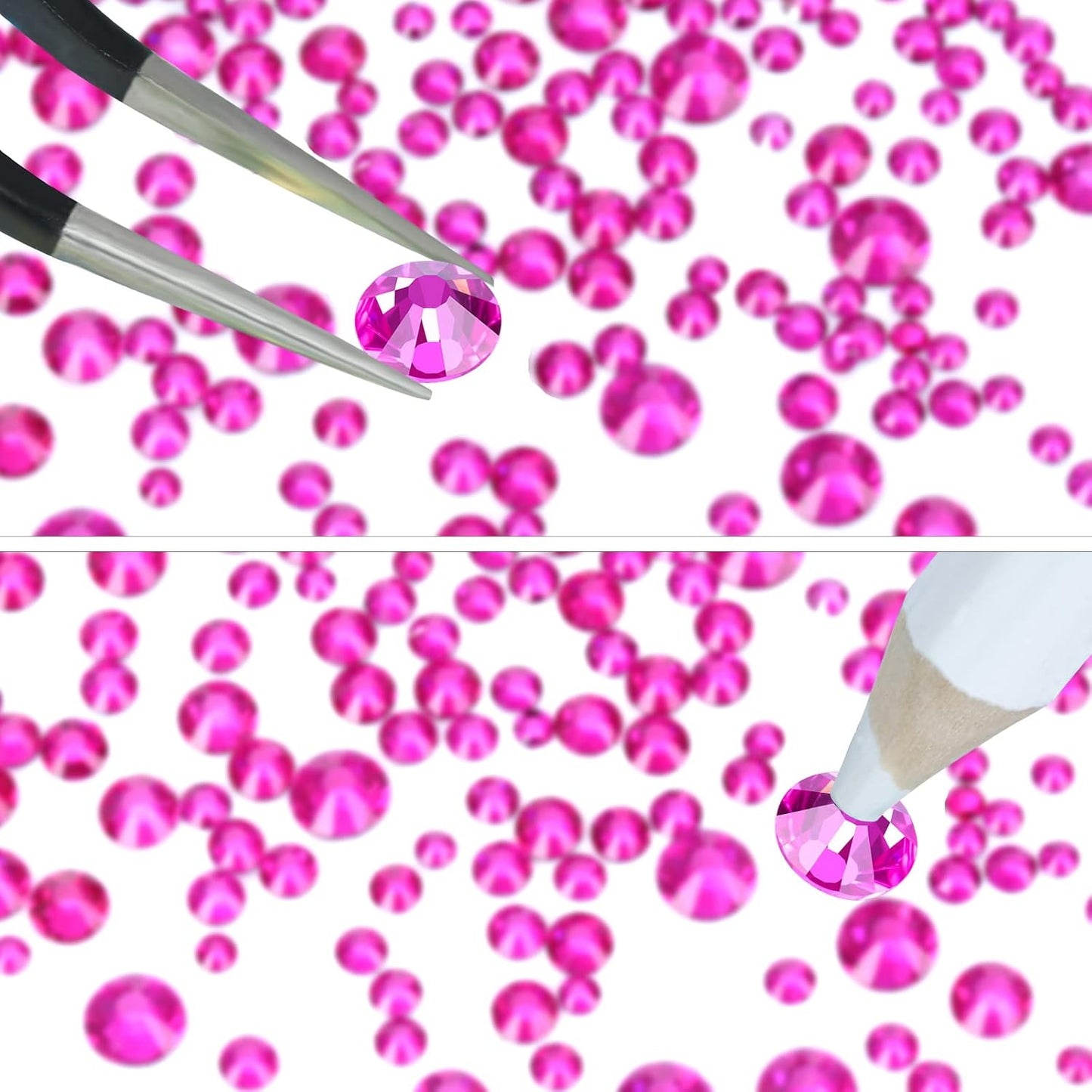 4240Pcs Peach Flatback Rhinestones 6 Sizes Crystal Diamonds for Nail Art Crafts Clothes Shoes with Tweezers and Picking Pen