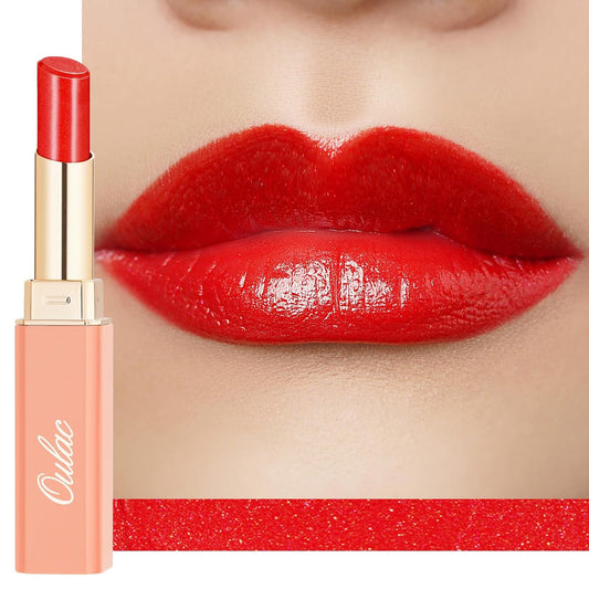 Oulac Moisture Shine Red Lipstick for Women, 2 in 1 Shimmer Lipstick & Lip Balm, Hydrated Juicy and Glossy Lip Color for Dry, Cracked and Chapped Lips, Vegan 2.2g/0.07oz (S06)