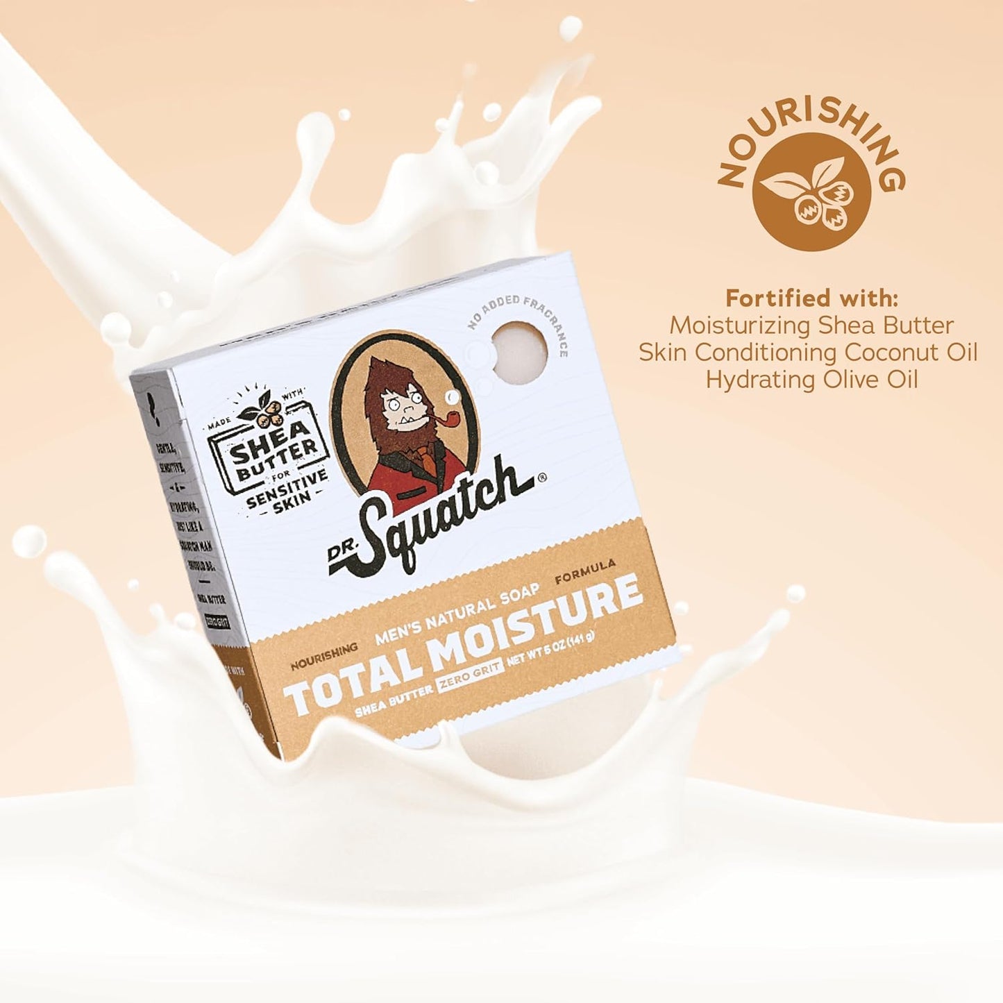 Dr. Squatch NEW Total Moisture Bar Soap for Men - No Added Fragrance Formulated for Sensitive Skin - Shea Butter, Mango Butter & Green Tea Butter (5 oz, 6-pack)