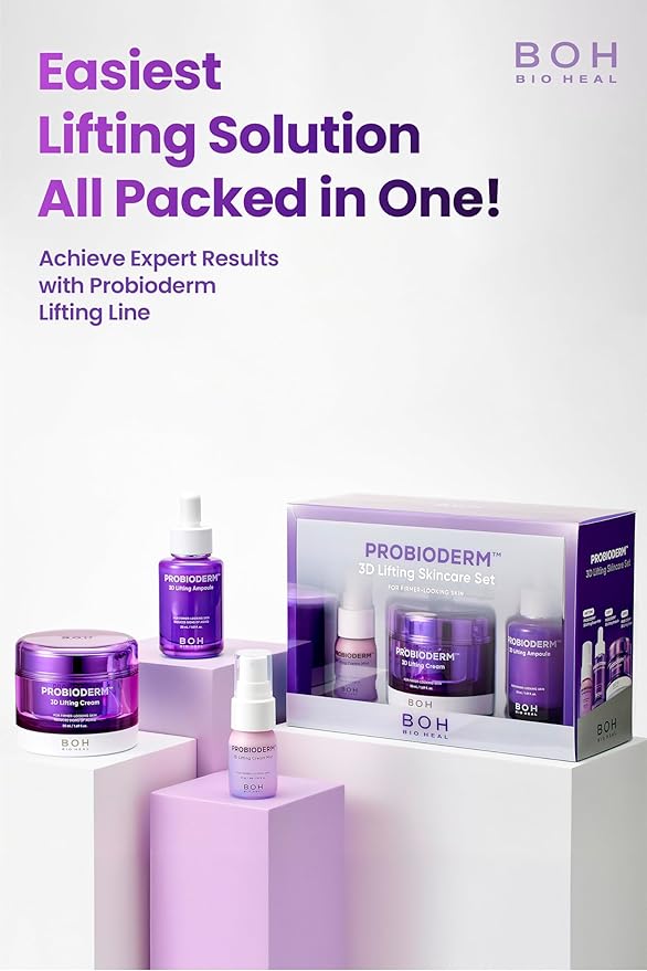 BIOHEAL BOH Probioderm 3D Lifting Skincare Set | Anti-Aging Face Moisturizer Night Cream, Ampoule & Facial Serum Spray | Korean Skin Care Kit for Firming & Hydration | K Beauty Gift Set for Women