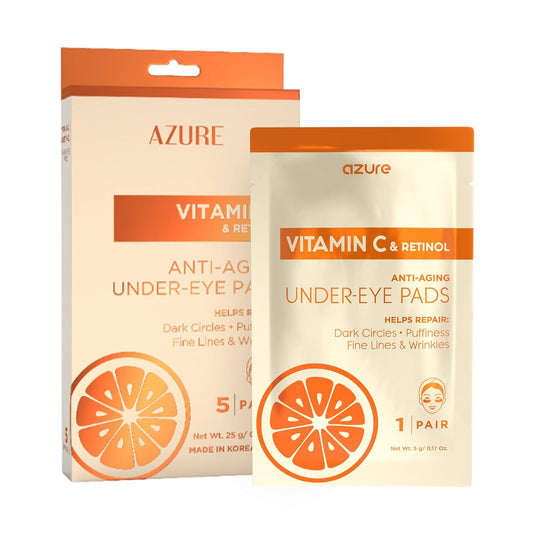 AZURE Vitamin C Brightening Under Eye Pads - Anti Aging, Lifting & Moisturizing Eye Mask Patches - Reduces Fine Lines, Wrinkles, Dark Circles & Puffiness - Skin Care Made in Korea - 5 Pairs