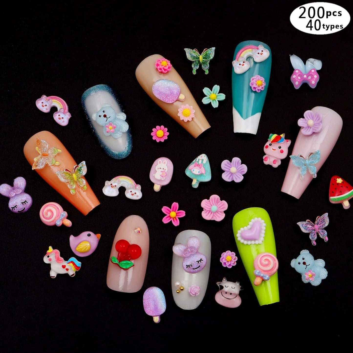 250pc 3D Nail Charms Set - Diverse Shapes & Colors for Acrylic Nails & DIY Crafts (#3)