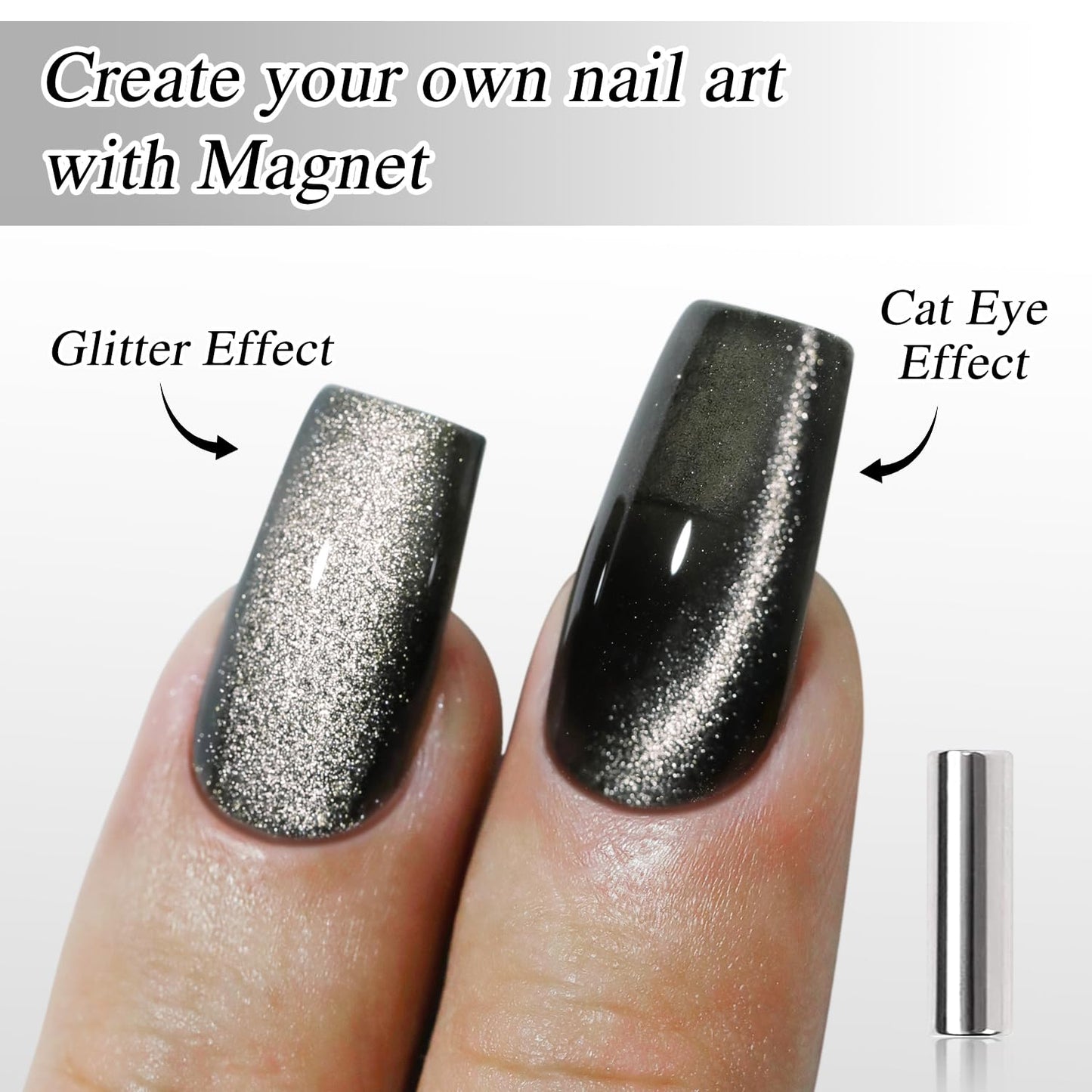 Double Rhythm 0.5 OZ Cat Eye Gel Polish with Magnet 15ML Holographic Glitter Shimmer Translucent Jelly Color Magnetic Polish Salon DIY at Home (Black-MC1047)