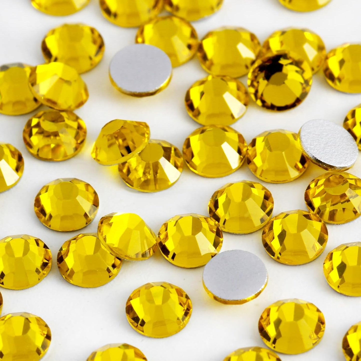 5000PCS SS6 Flatback Rhinestones | 12-Facet Diamond-Cut Glass Gems for Nail Art, Clothing, DIY Crafts |Glue-On Decoration Stones with Silver Backing(Citrine)