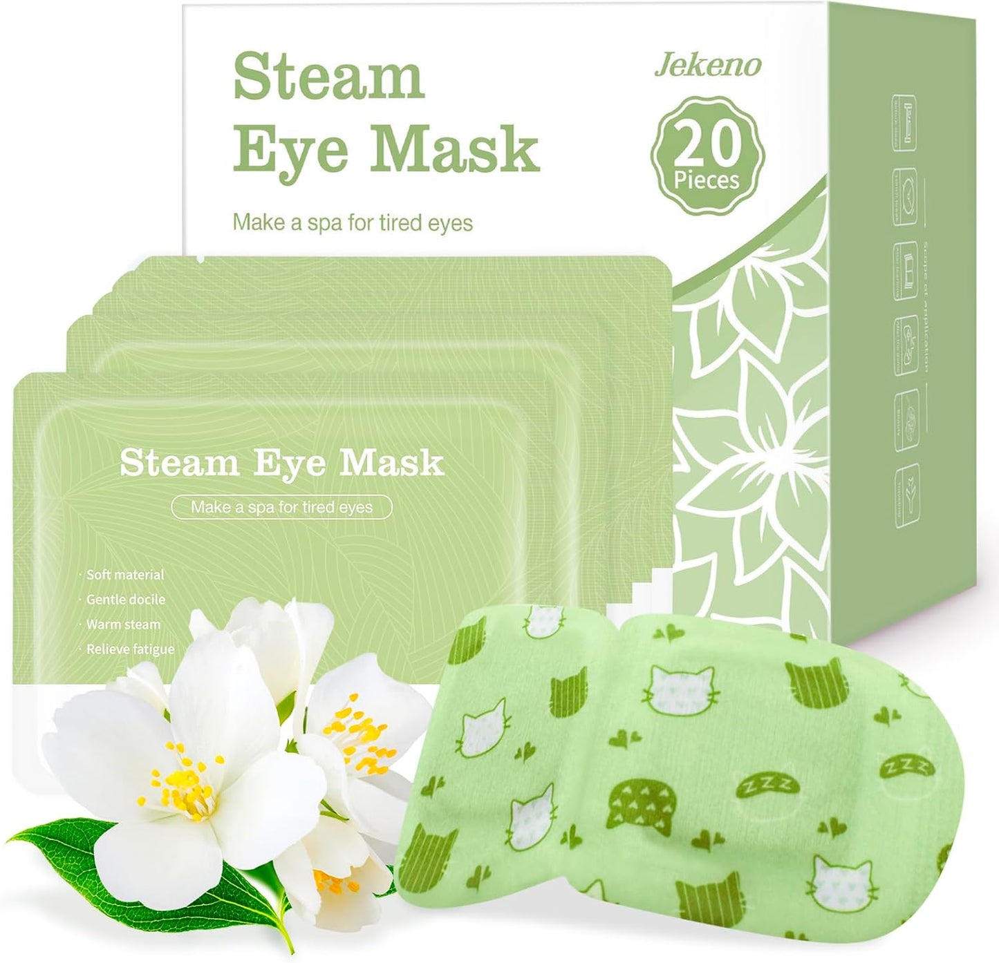 Jekeno Steam Eye Mask, 20 Packs Eye Masks for Dry Eyes Dark Circles and Puffiness, 40-60 Minutes Self Heated Steam Warm Eye Mask, Christmas Spa Gifts for Women