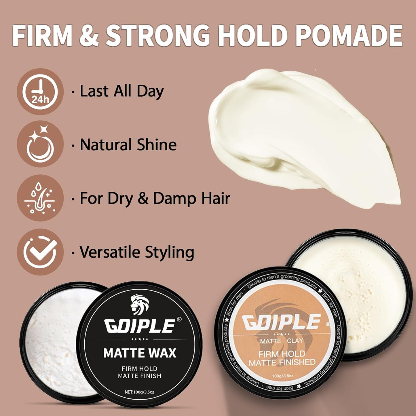 Hair Matte Wax for Men Firm & Strong Hold Matte Finish- Premium Water Based All Day Hold Hair Styling Clay- Hair Pomade Mens Styling Clay with Matte Shine- Mens Hair Styling Products Flake-Free(2PCS)