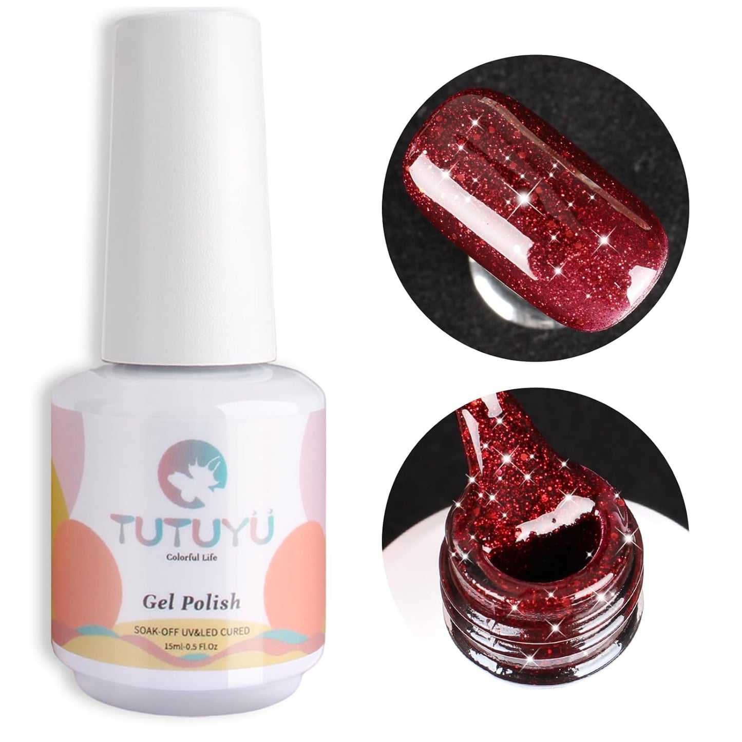 Glitter Red Gel Polish,Sparkly Shimmer Christmas Red Glitter Gel Nail Polish,0.51 Fl Oz Soak Off UV Poinsettia Gel Nail Polish for DIY Nail Art,Holiday Gifts - GP0064