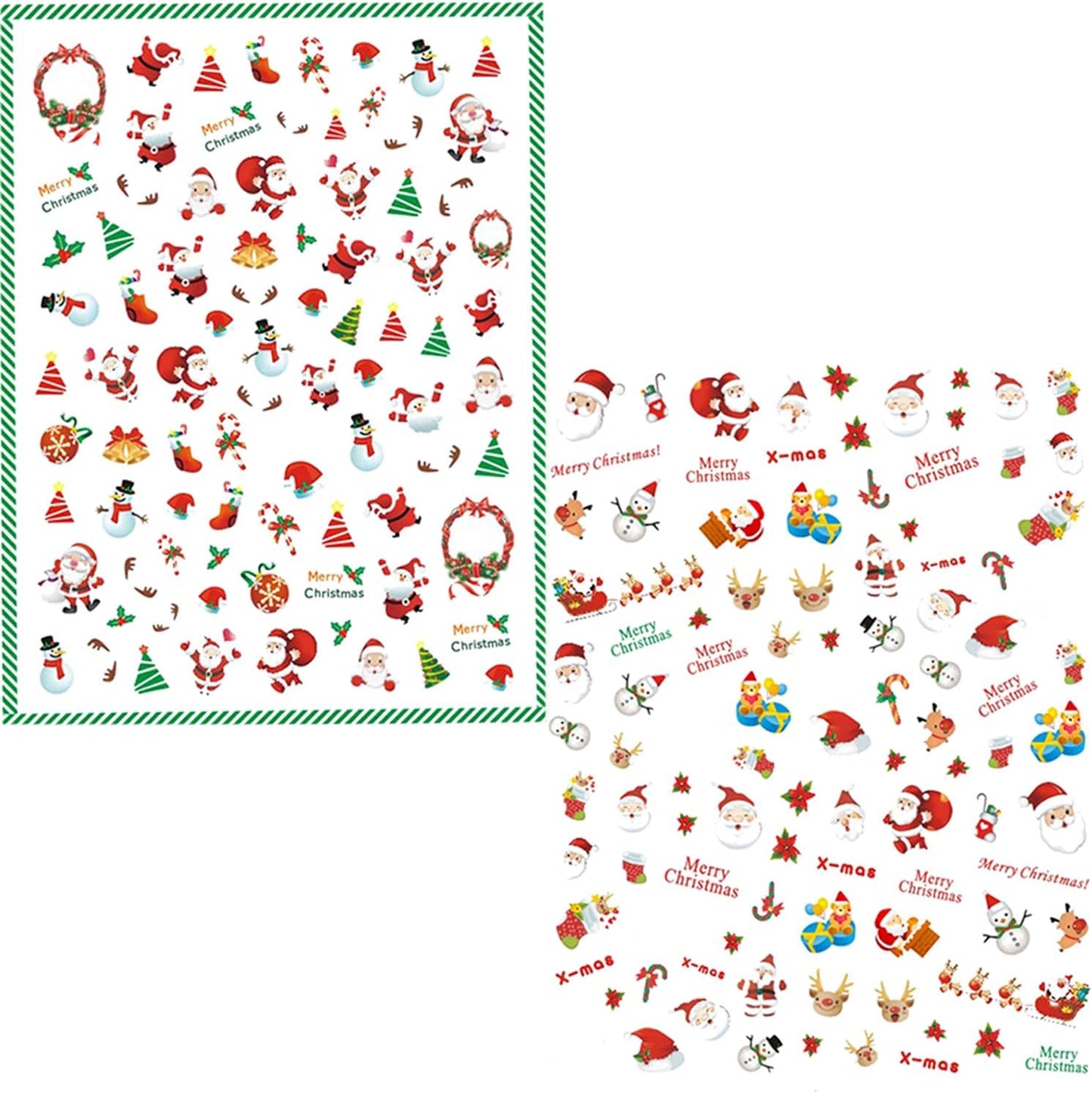 HNUIX Nail Stickers - 3D Christmas, Self Adhesive Nail Decals, Multi Colour Pattern, 10 Sheets, for Nail Art