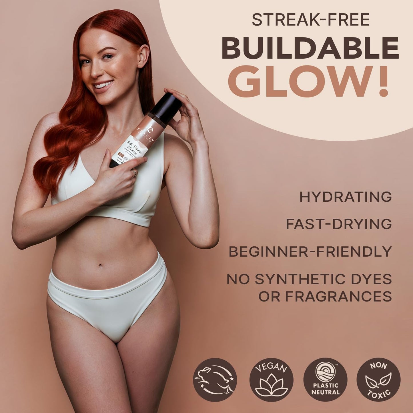 Self Tanner Mousse - USA Made with Natural & Organic Ingredients, Self Tanning Mousse for Fake Tan, Sunless Tanner for Pale Skin, Clear & Non Toxic Tanning Foam for Streak Free Finish, No Orange Color