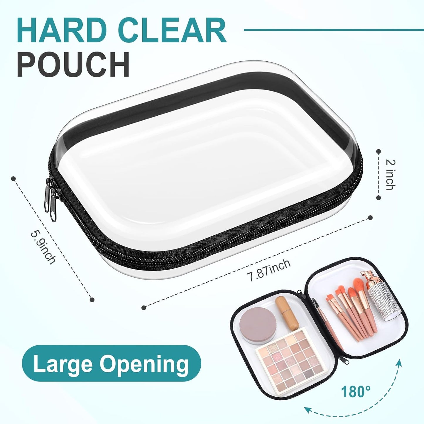 Sanwuta 6 Pcs Clear Hard Zipper Case Pencil Pouches Hard Plastic Zipper Pouches Makeup Bag Transparent Cases for Snacks Plastic Storage Organizer Box for Travel(Black,7.87 x 5.9 x 2 Inch)