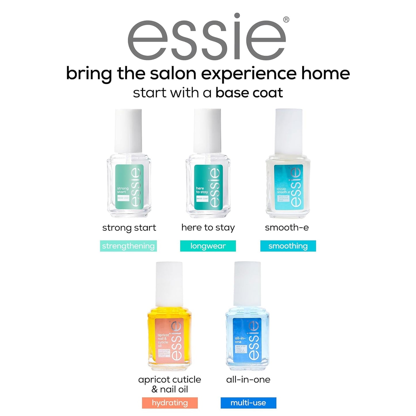 essie Nail Care, 8-Free Vegan, Strong Start Base Coat, strengthening nail polish, 0.46 fl oz