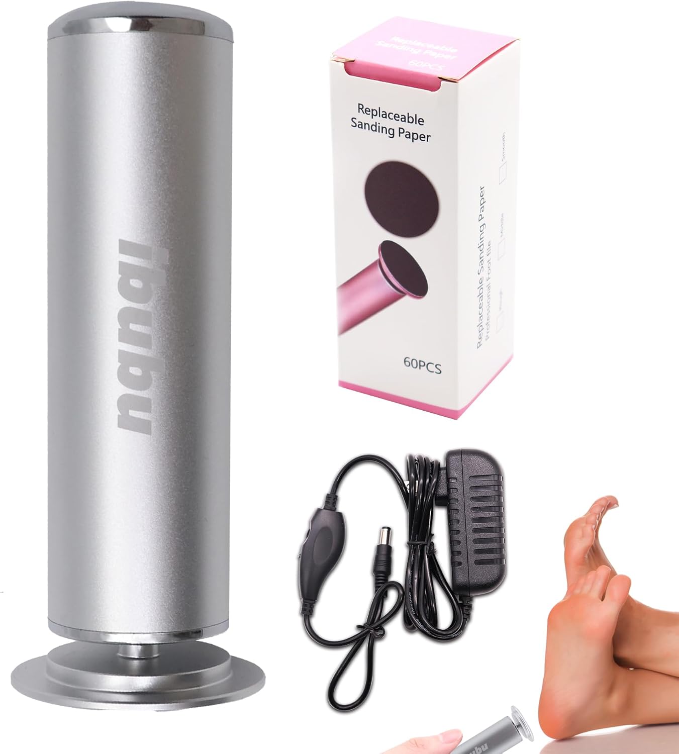 Electric Feet Callus Remover Professional Powerful Foot File Pedicure Grinder Sanders with 60PCS Replacement Sandpaper Discs Heel Scraper for Dead Dry Crack Skin Calluses Speed Adjustable Silver