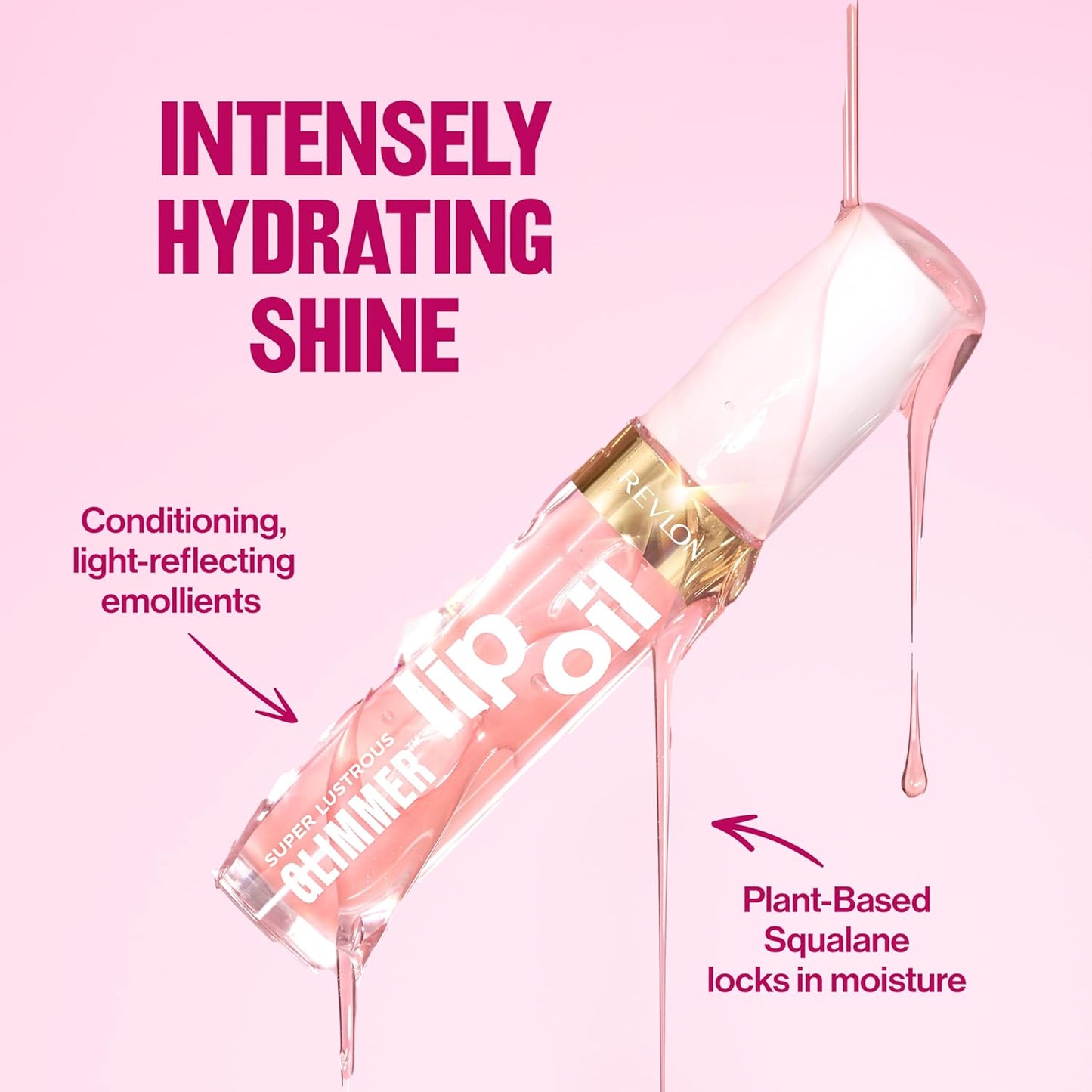 REVLON Super Lustrous Glimmer Lip Oil, Moisturizing & Tinted, Shiny Finish, Made with Plant-Based Squalane, 001 Candy Hearts, 0.13 fl oz