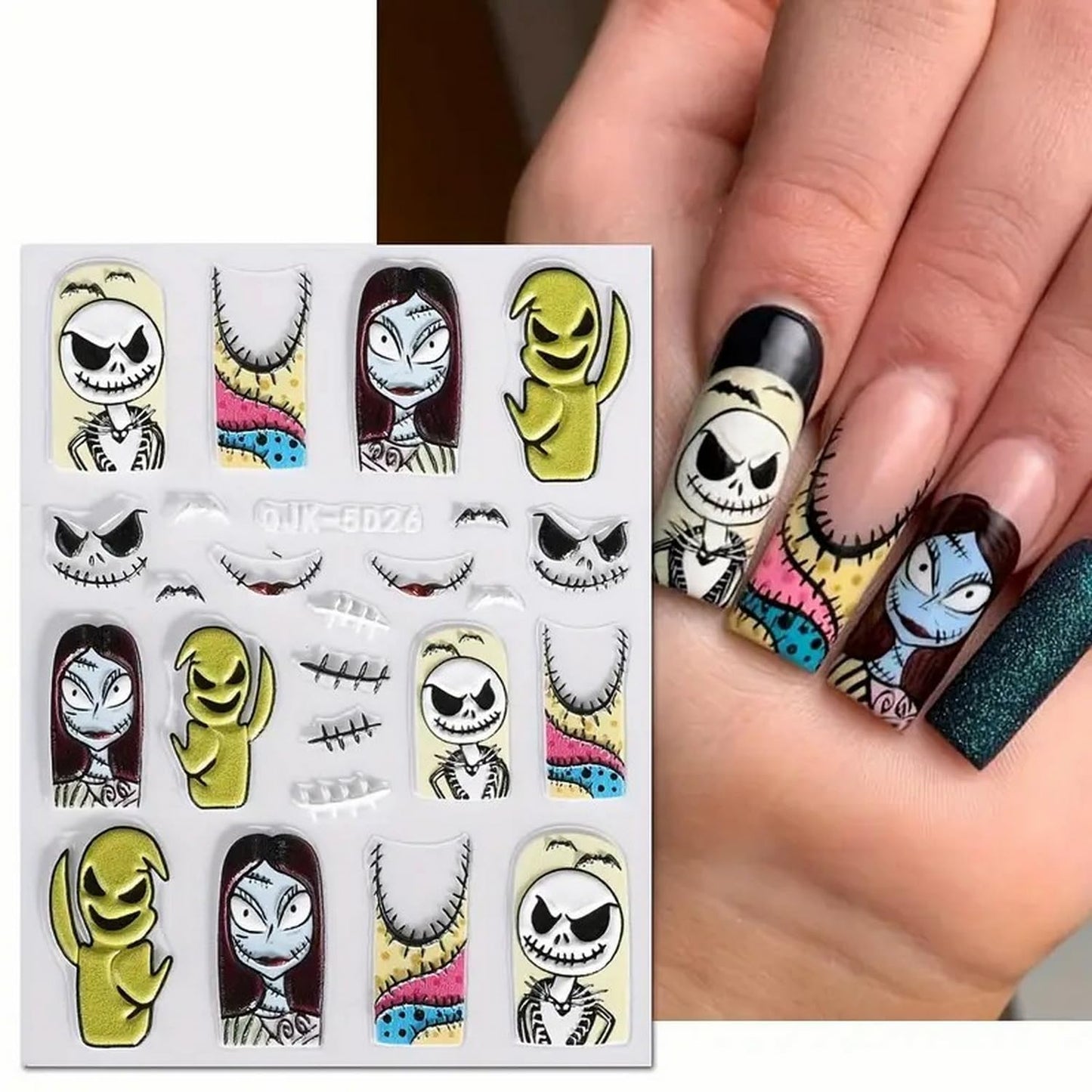 Halloween Nail Art Stickers 5D Embossed Scary Ghost Nightmare 3D Self-Adhesive Nail Decals Terror Scar Mask Designs Nail Supplies Halloween DIY Manicure Decorations for Women