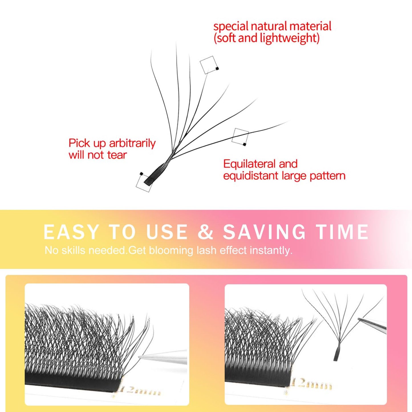 W Lash Extensions Supplies 7D Eyelash Extensions W Shape 0.07mm Thickness C Curl 15mm Premade Fans Easy Fan Lashes Volume Matte Black 12 Rows Crisscross Eye Lashes(W-7D-0.07-C,15mm)