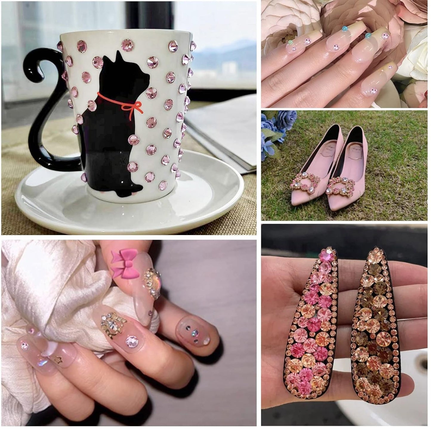 Beadsland 144pcs Flat Back Crystal Rhinestones Round Gems for Nail Art and Craft Glue Fix, Light Pink, SS40, 8.4-8.7mm