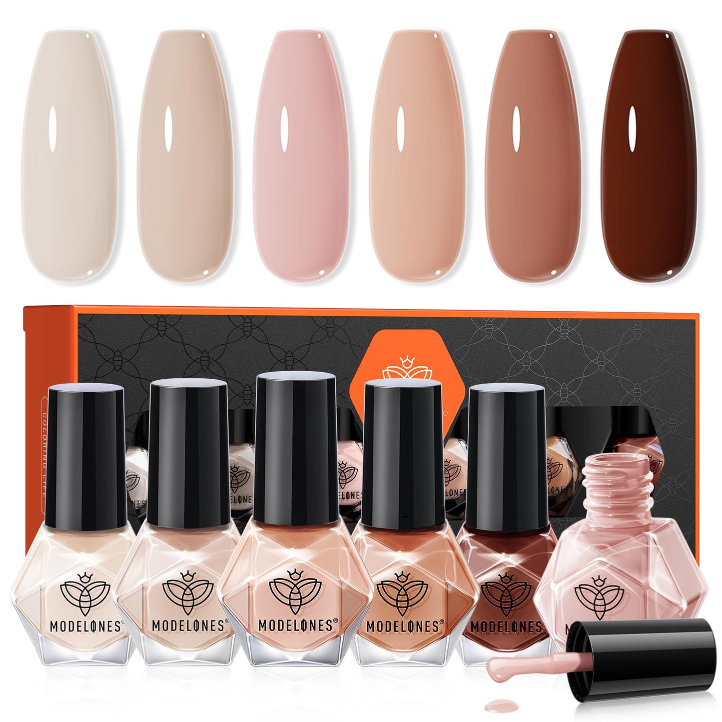 modelones Nail Polish Set, 6 Colors Nude Brown Pink Skin Tones Milky White Mini Nail Polish Fall Winter Neutral Brown Quick Dry Fingernail Polish Manicure DIY Salon Home Gifts for Women Girl