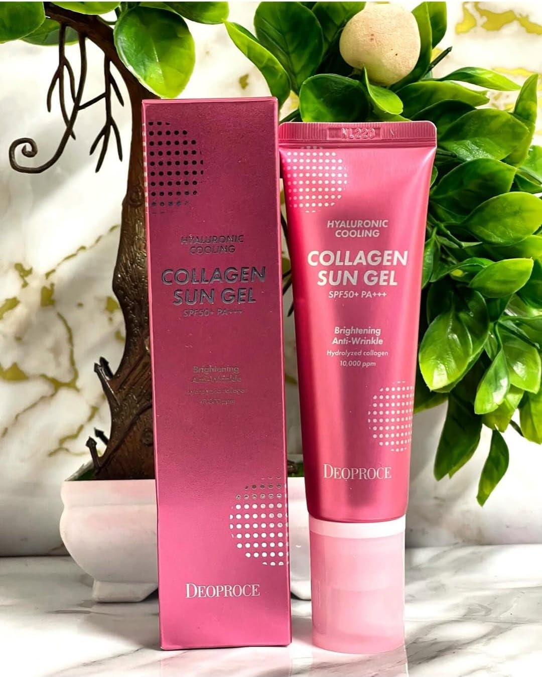 Deoproce Collagen Hyaluronic Cooling Sun Gel SPF 50+ PA+++ – Anti-Wrinkle, Hydrating, and Cooling Korean Sun Protection.