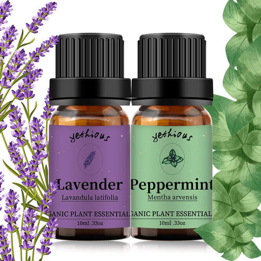 yethious Lavender Peppermint Oil Set Lavender Aromatherapy Oils for Diffuser, Perfume, Soap, Candle Making 2 Pack 10ML