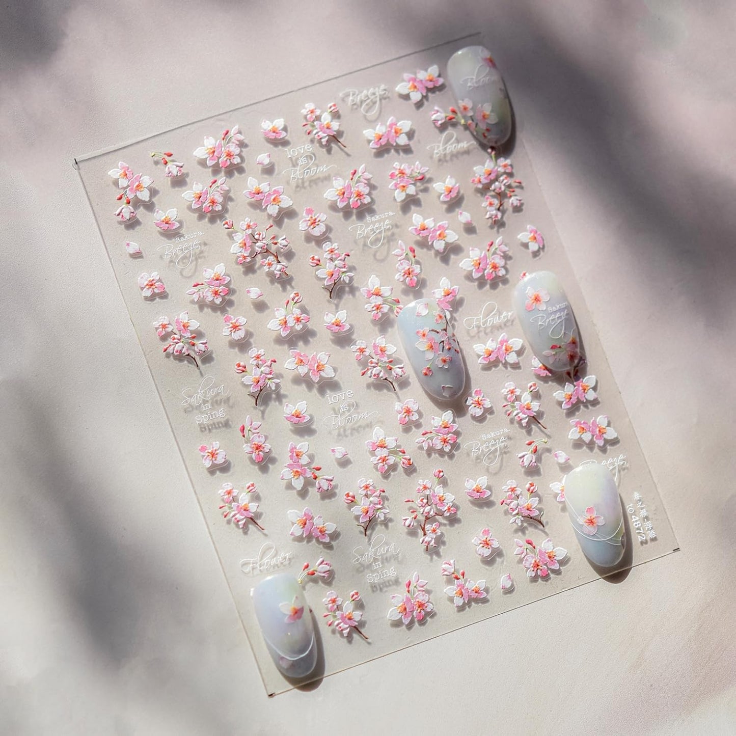 Flower Nail Stickers for Nail Art 5D Self Adhesive Nail Decals Spring Summer Nail Art Stickers White Pink Floral Nail Supplies Manicure Decoration for Women Girls