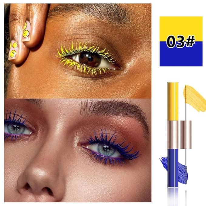BINGBRUSH Colored Mascara Smudge-Proof, Long-Lasting, Volumizing & Lengthening Yellow Mascara,Vibrant,Waterproof Eye Makeup for Party & Daily Looks (03#-Yellow & Blue)