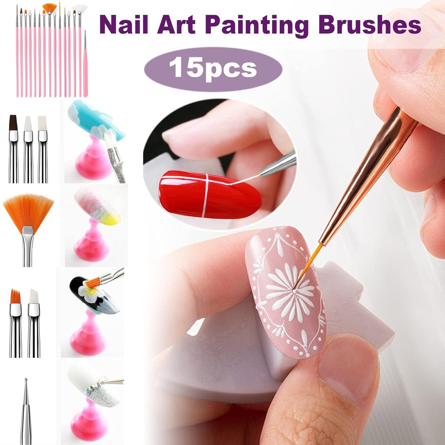 Nail Stamper Nail Art Brushes, French Tip Nail Stamp Clear Nail Art Stamper Jelly with Scraper, 15pcs Nail Pen Brushes, Soft Silicone Stamper Printer DIY French Tip Nail Stamping Manicure Tool