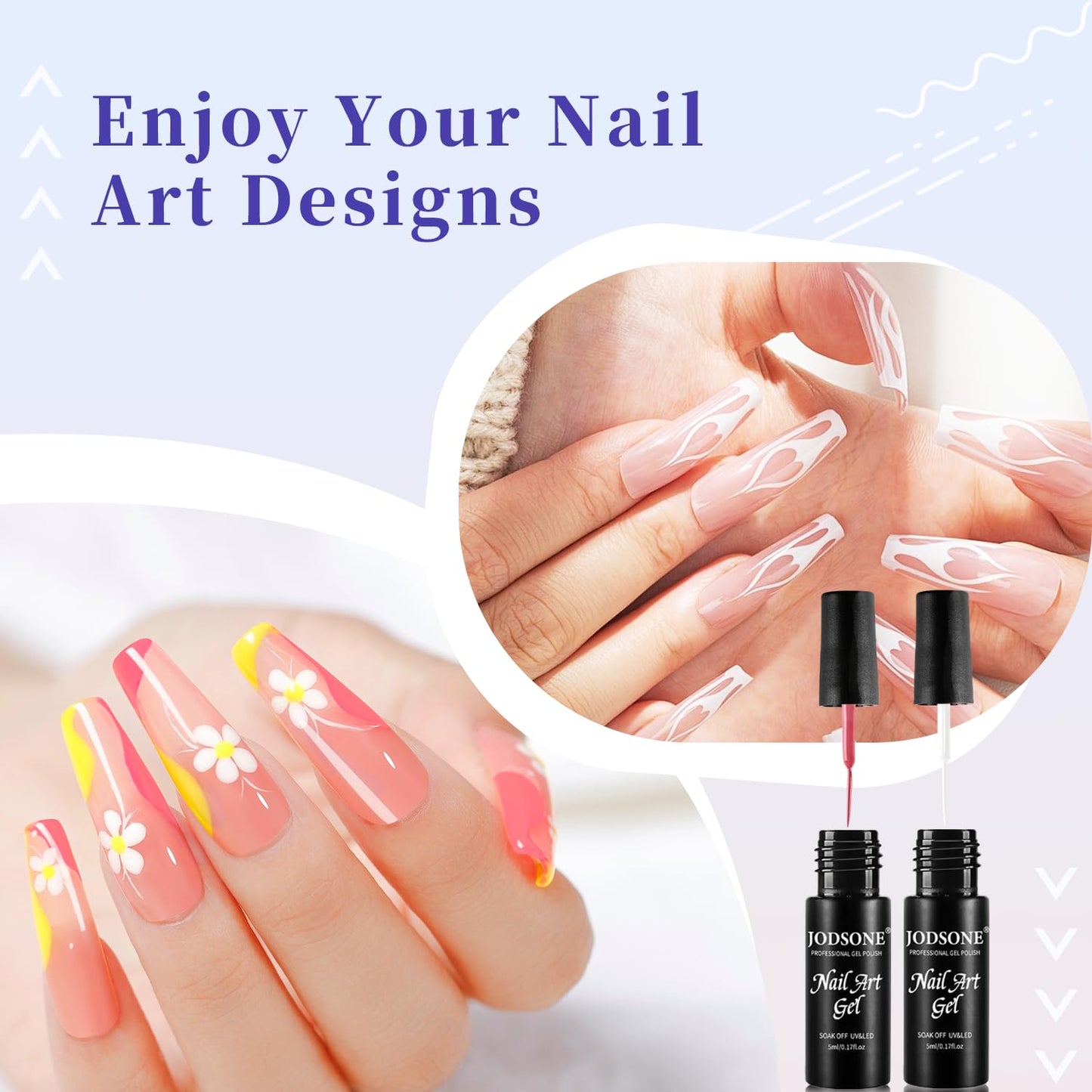 JODSONE Nail Art Gel Liner Set 10 Colors White Red Black White Gel Nail polish Need U V Lamp Cured with Thin Brush