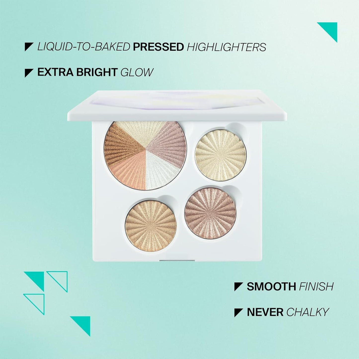Highlighter Palette Face Makeup | Glow Up - 8 Shades in 4 Pans | Pearl Shimmer Liquid-To-Baked Powder Highlighter | Refillable Pan & Integrated Mirror | Cruelty-Free Beauty Essential |