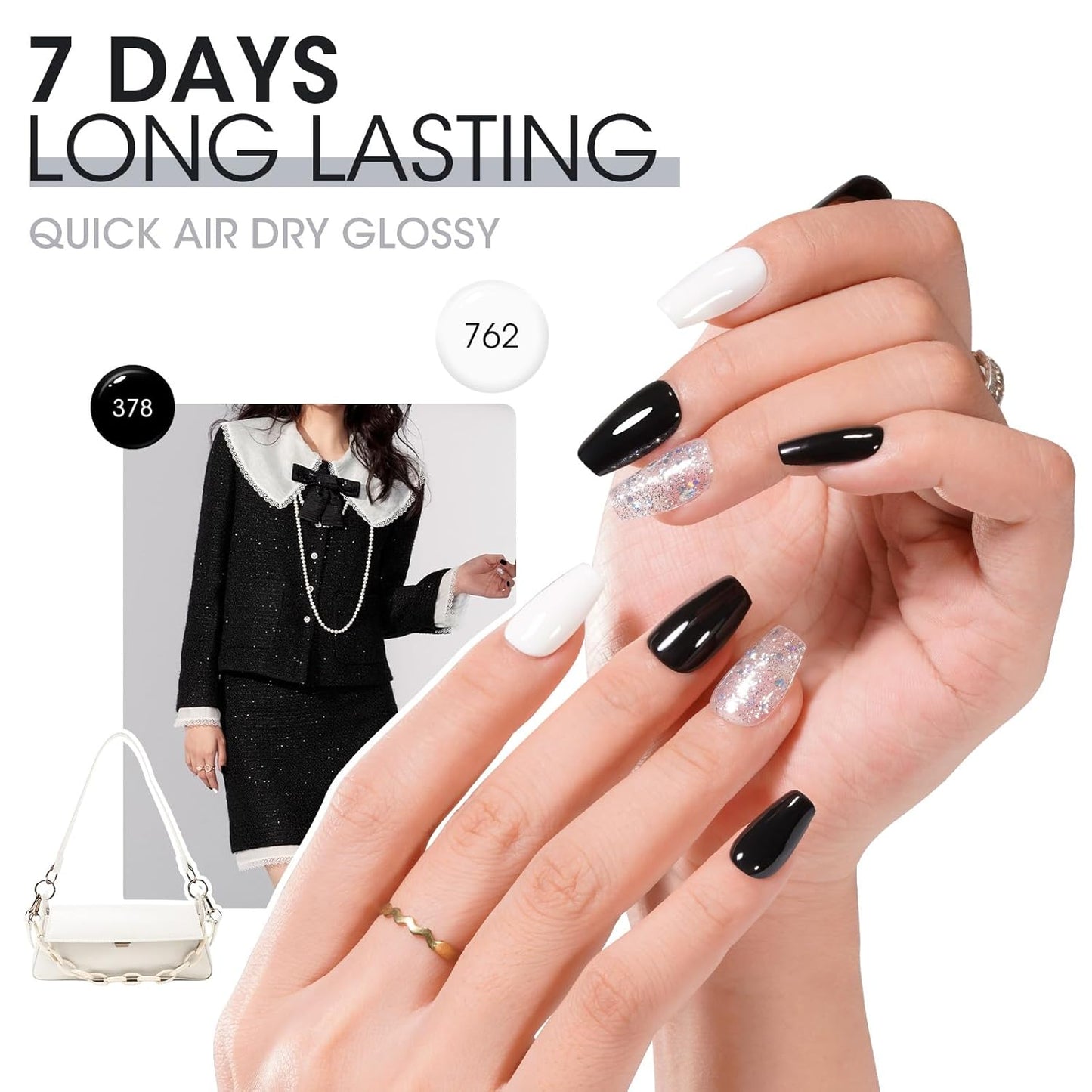 GELLEN Black White Gray Nail Polish Set, Quick Dry Natural Traditional Regular Nail Polish Fall Winter 6 Colors for Fingernails Toe Nails Home Salon, Not UV Gel, Hema Free, Toxin Free