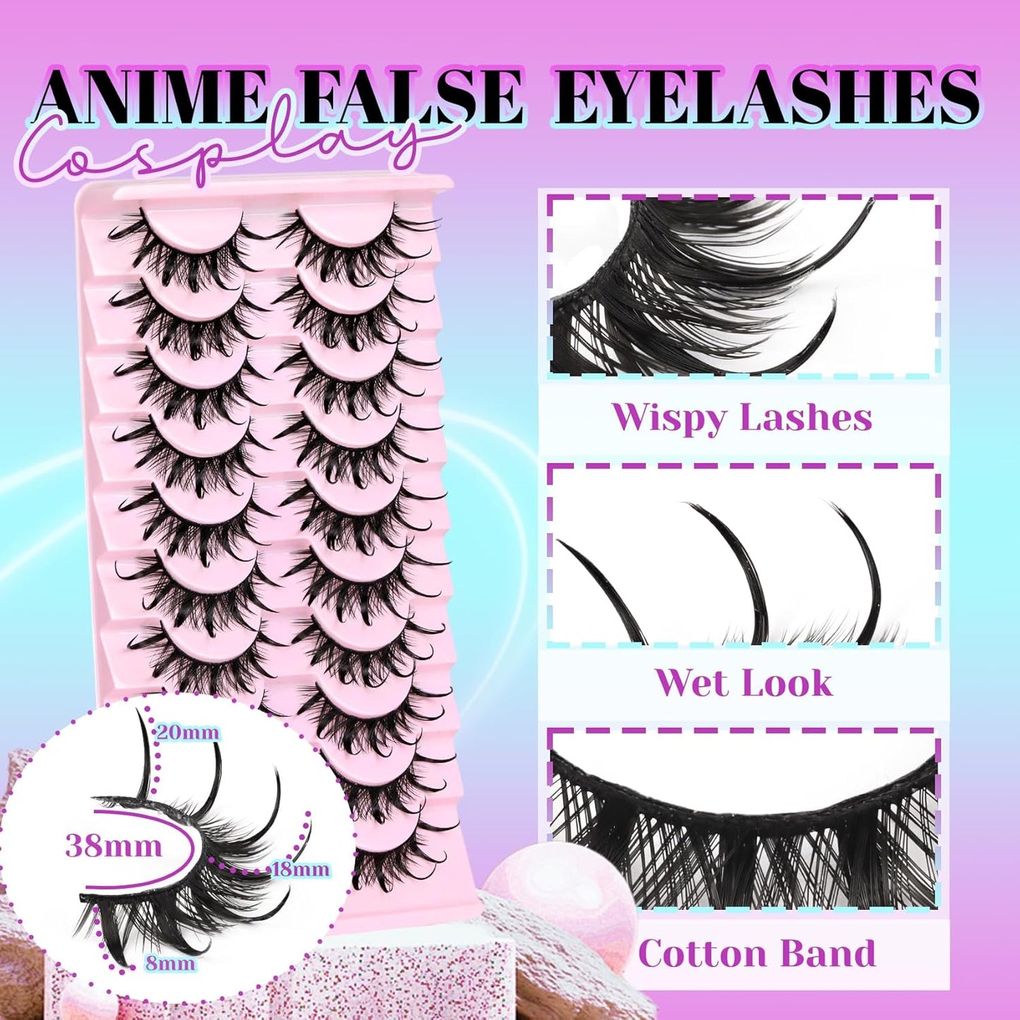 Losha Lashes Spiky Manga Lashes Wet Look Dramatic False Eyelashes 10 Pairs D Curl Cat Eye Lashes Kit with Lash Glue and Lash Tweezers Cosplay Anime Fake Eyelashes (Daring)