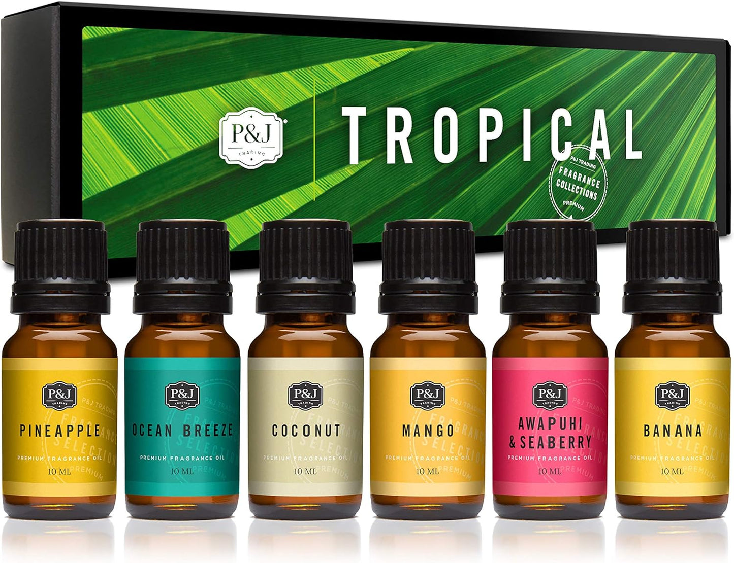 &J Fragrance Oil Tropical Set | Banana, Coconut, Awapuhi and Seaberry, Pineapple, Mango, Ocean Breeze Candle Scents for Making, Freshie Scent, Soap Making Supplies, Diffuser